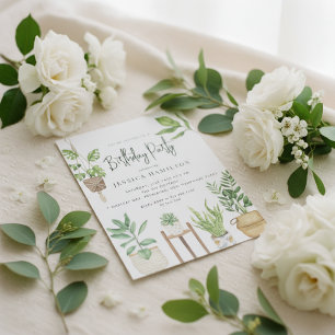 Boho Waterverf Potlood Planten Birthday Party Kaart