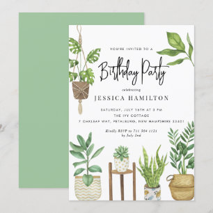 Boho Waterverf Potlood Planten Birthday Party Kaart