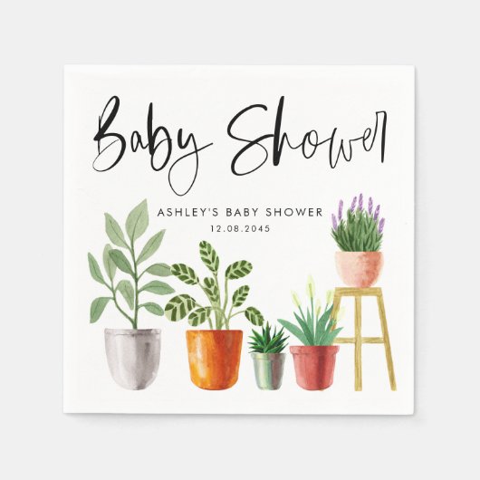 Boho Waterverf Potplanten Baby Shower Servet (Voorkant)