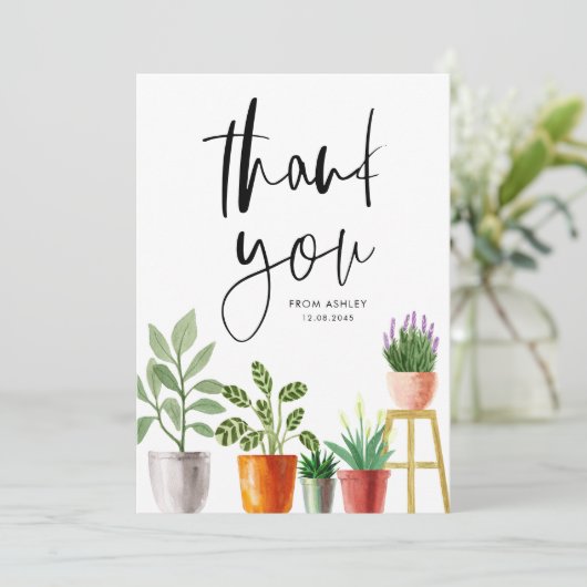 Boho Waterverf potplanten verjaardag Bedankkaart (Staand voorkant)