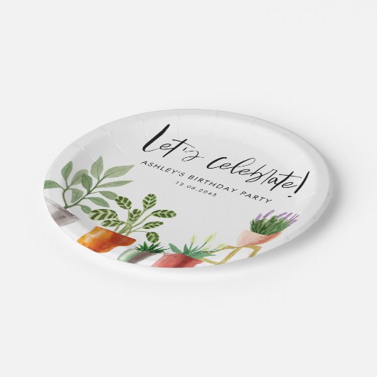 Boho Waterverf potplanten verjaardag Papieren Bordje (Gekanteld)