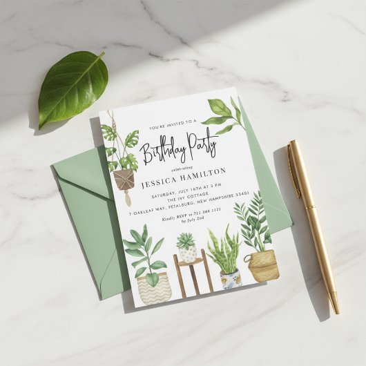 Boho Waterverf Potplanten Verjaardagsfeestje Kaart