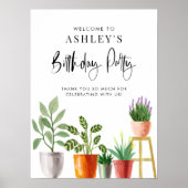 Boho-waterverf-potplanten verjaardagsfeestje poster (Voorkant)