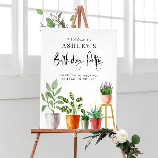 Boho-waterverf-potplanten verjaardagsfeestje poster