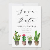 Boho Waterverf Potted Cactus and Succulents Foto Save The Date (Voorkant)