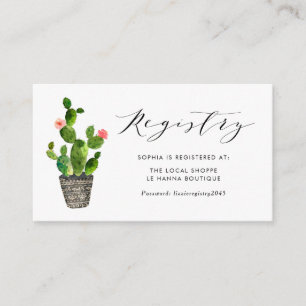 Boho Waterverf Potted Cactus Baby shower Registry Informatiekaartje