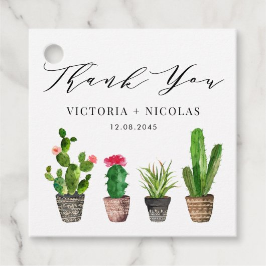 Boho Waterverf Potted Cactus Bruiloft Dank u Bedankjes Labels (Voorkant)
