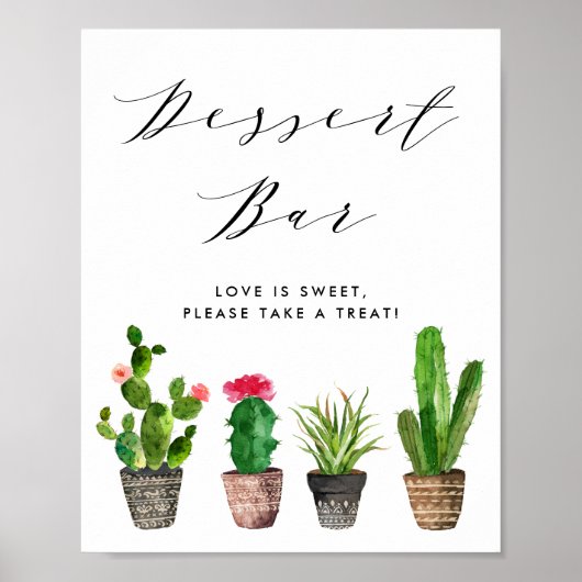 Boho Waterverf Potted Cactus Bruiloft Dessert Bar Poster (Voorkant)