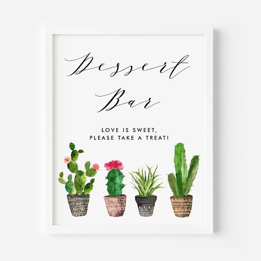 Boho Waterverf Potted Cactus Bruiloft Dessert Bar Poster