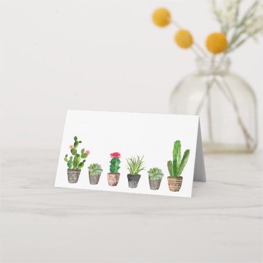 Boho Waterverf Potted Cactus en Succulenten Plaatskaartje (Voorkant)
