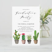 Boho Waterverf Potted Cactus Graduation Party Kaart (Staand voorkant)