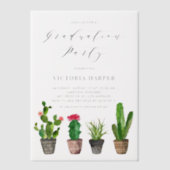 Boho Waterverf Potted Cactus Graduation Party Vellum Uitnodigingen (Voorkant)