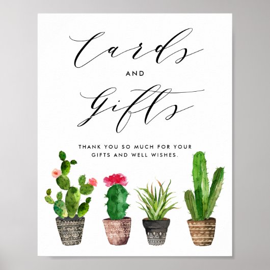 Boho Waterverf Potted Cactus Kaarten en geschenken Poster (Voorkant)