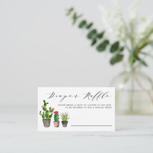 Boho Waterverf Potted Cactus Luier Raffle Spel Informatiekaartje (Staand voorkant)