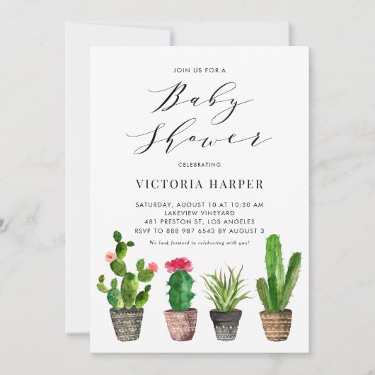 Boho Waterverf Potted Cactus Zomer Baby shower Kaart (Voorkant)