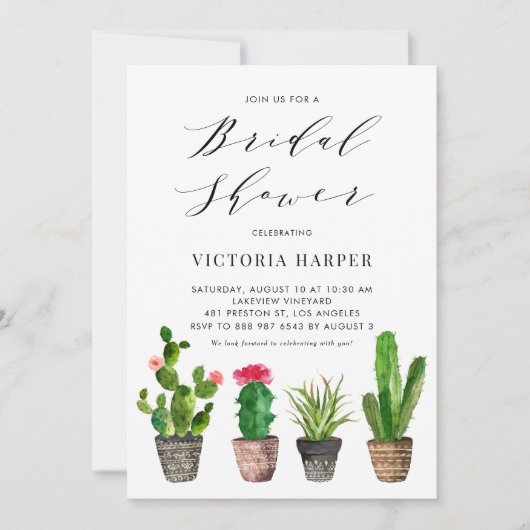 Boho Waterverf Potted Cactus Zomer Vrijgezellenfee Kaart (Voorkant)