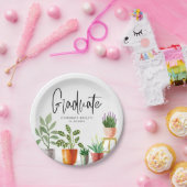 Boho Waterverf Potted Houseplants Afstuderen Papieren Bordje (Feest)