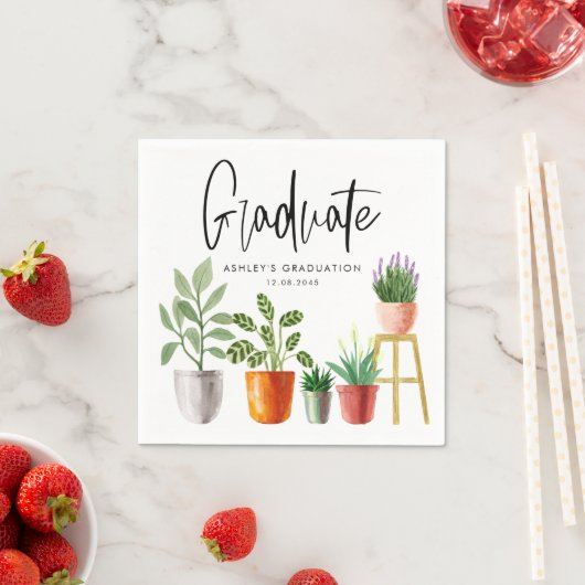 Boho Waterverf Potted Houseplants Afstuderen Servet (Insitu)