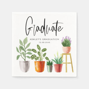 Boho Waterverf Potted Houseplants Afstuderen Servet