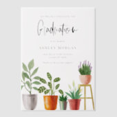Boho Waterverf Potted Houseplants Afstuderen Vellum Uitnodigingen (Voorkant)