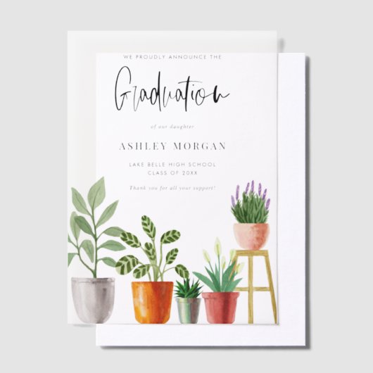 Boho Waterverf Potted Houseplants Afstuderen Vellum Uitnodigingen (Offset)