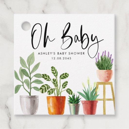 Boho Waterverf Potted Houseplants Baby shower Bedankjes Labels (Voorkant)