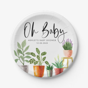 Boho Waterverf Potted Houseplants Baby shower Papieren Bordje