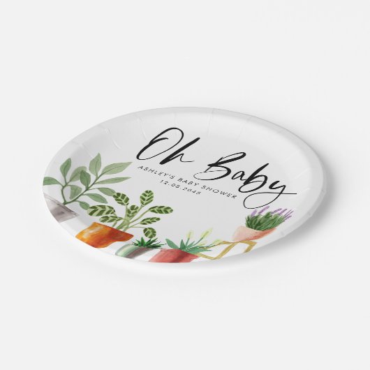 Boho Waterverf Potted Houseplants Baby shower Papieren Bordje (Gekanteld)