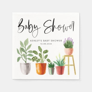 Boho Waterverf Potted Houseplants Baby shower Servet