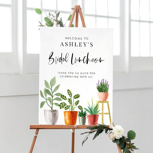 Boho Waterverf Potted Houseplants Bridal Luncheon Poster