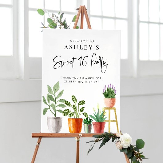Boho Waterverf Potted Houseplants Swet 16 Party Poster