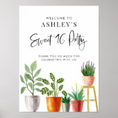 Boho Waterverf Potted Houseplants Swet 16 Party Poster (Voorkant)