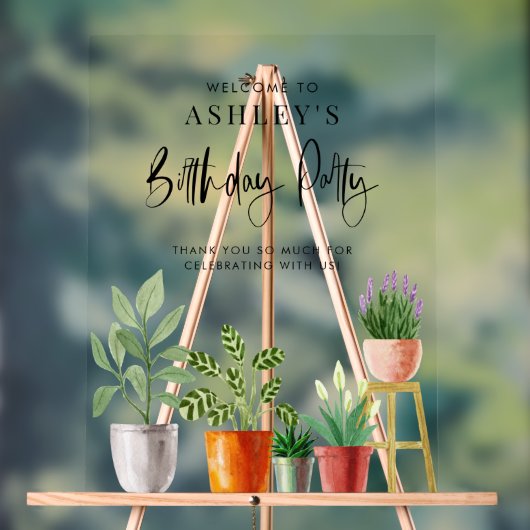 Boho Waterverf Potted Houseplants Verjaardagsfeest Acryl Bord (Neutraal)