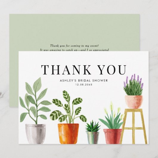 Boho Waterverf Potted Houseplants Vrijgezellenfees Bedankkaart (Voorkant / Achterkant)