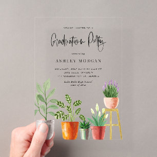 Boho Waterverf Potted Kamerplanten Afstuderen Acryl Uitnodigingen