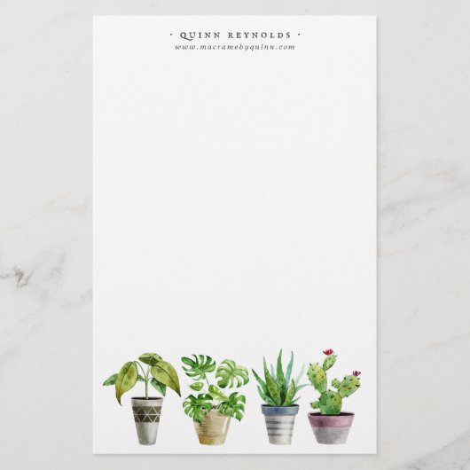 Boho Waterverf Potted Plant | Monogram briefpapier (Voorkant)