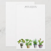 Boho Waterverf Potted Plant | Monogram briefpapier (Voorkant / Achterkant)