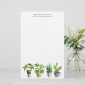 Boho Waterverf Potted Plant | Monogram briefpapier (Staand voorkant)
