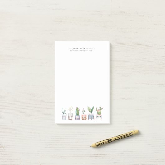 Boho Waterverf Potted Plant | Monogrammofoonwerk Post-it® Notes (Op bureau)