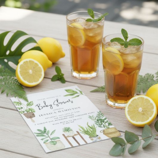 Boho Waterverf Potted Planten Baby shower Kaart