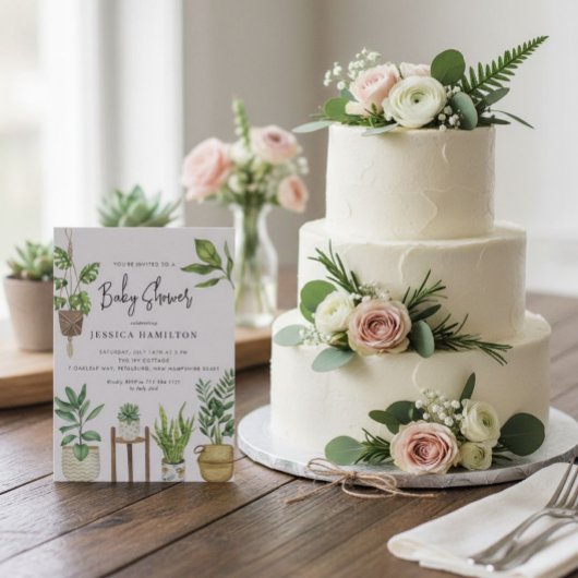 Boho Waterverf Potted Planten Baby shower Kaart