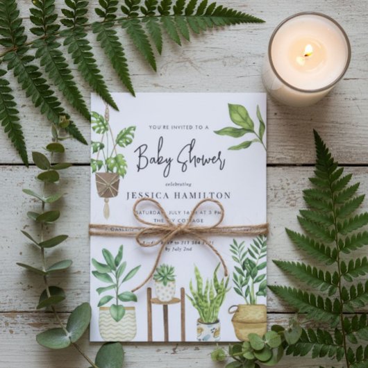 Boho Waterverf Potted Planten Baby shower Kaart