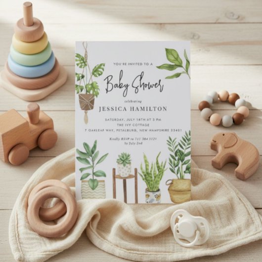 Boho Waterverf Potted Planten Baby shower Kaart