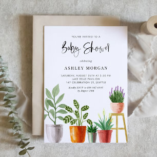 Boho Waterverf Potted Planten Baby shower Kaart