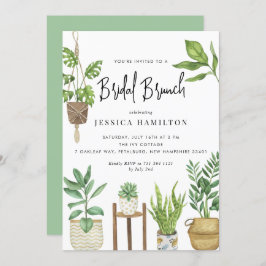 Boho Waterverf Potted Planten Bridal Brunch Kaart