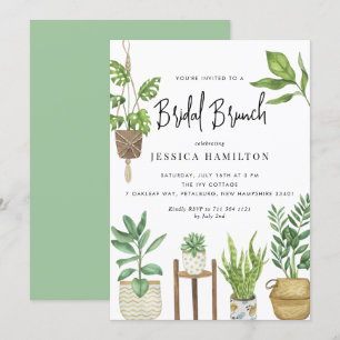 Boho Waterverf Potted Planten Bridal Brunch Kaart