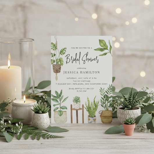 Boho Waterverf Potted Planten Vrijgezellenfeest Kaart