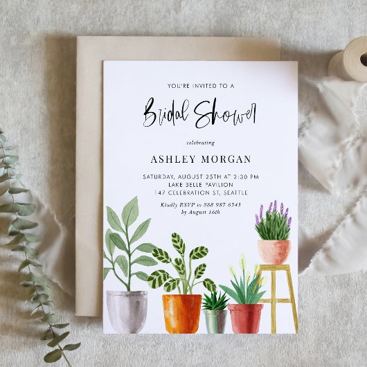 Boho Waterverf Potted Planten Vrijgezellenfeest Kaart