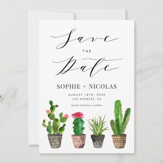 Boho Waterverf Potted vetplanten en cactussen Save The Date (Voorkant)