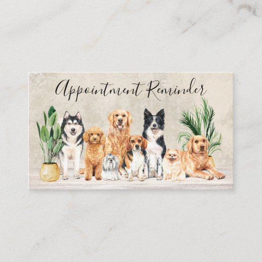Boho Waterverf Puppy Dogs Pet Groomer Herinnering Afsprakenkaartje (Voorkant)
